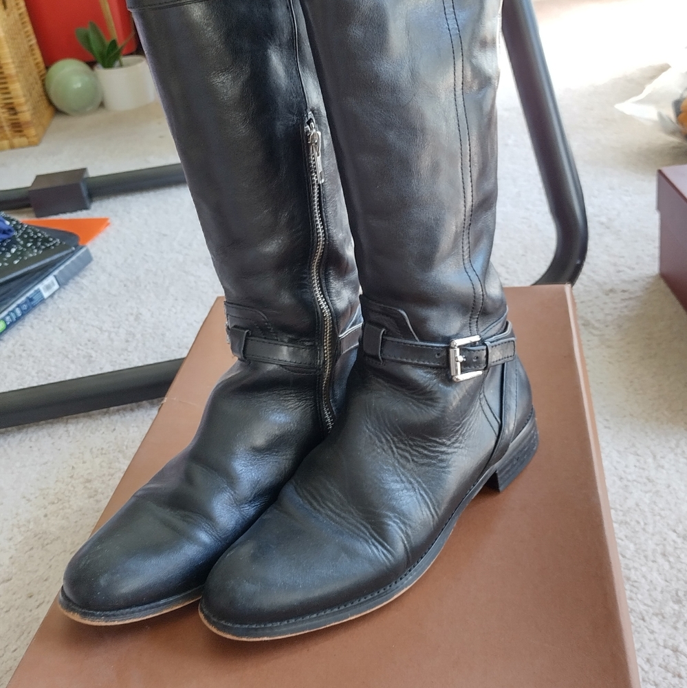 Coach Micha Round Toe knee high black leather boots US8